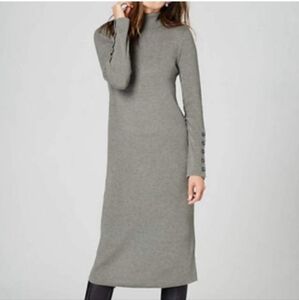 J.Jill Sweater Dress Turtle-Neck Long Sleeve Button-Cuff Yak Wool Blend Midi